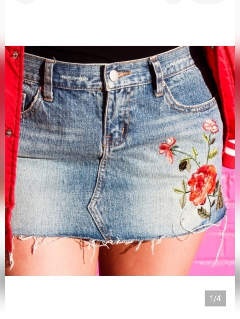 Roommates Rose Embroidered Denim Mini Skirt